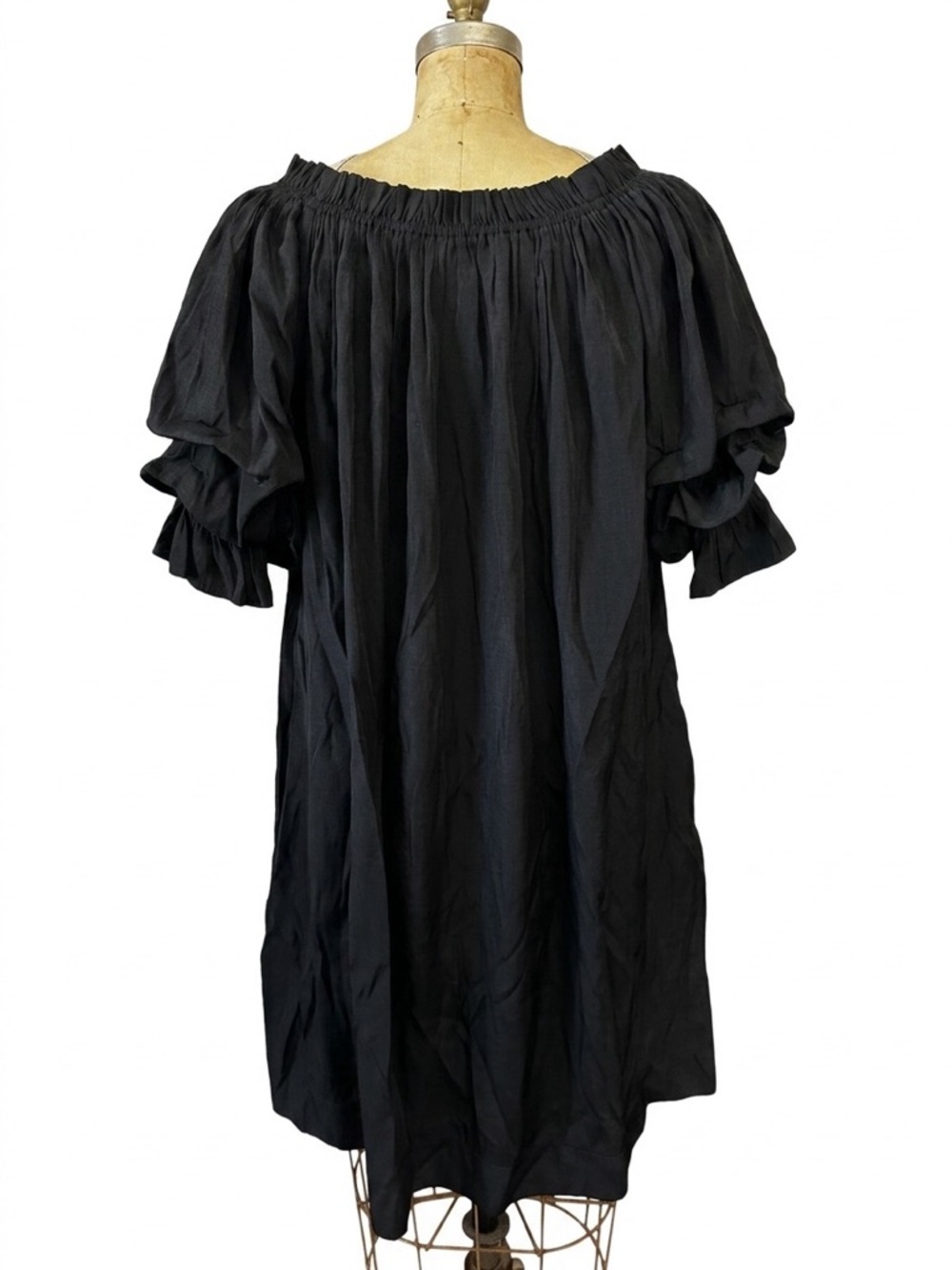 Mersea Tulum Ruffle Sleeve Off Shoulder Dress Black Sz L Midi Vacation Beach - Picture 2 of 5
